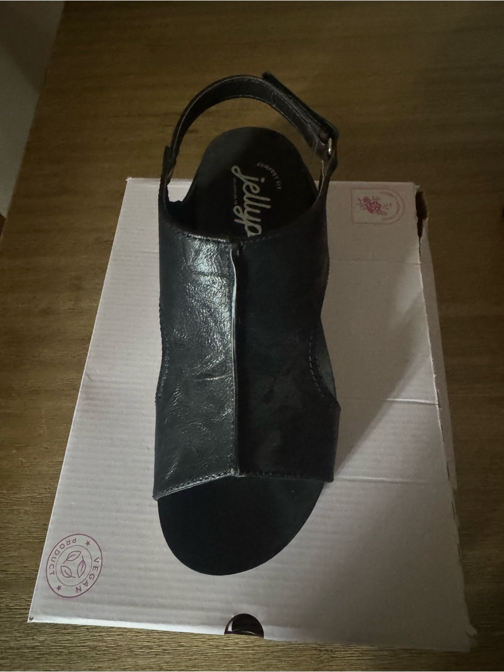 Jellypop Black Wedge Sandals with Cork Accent - Picture 2 of 6